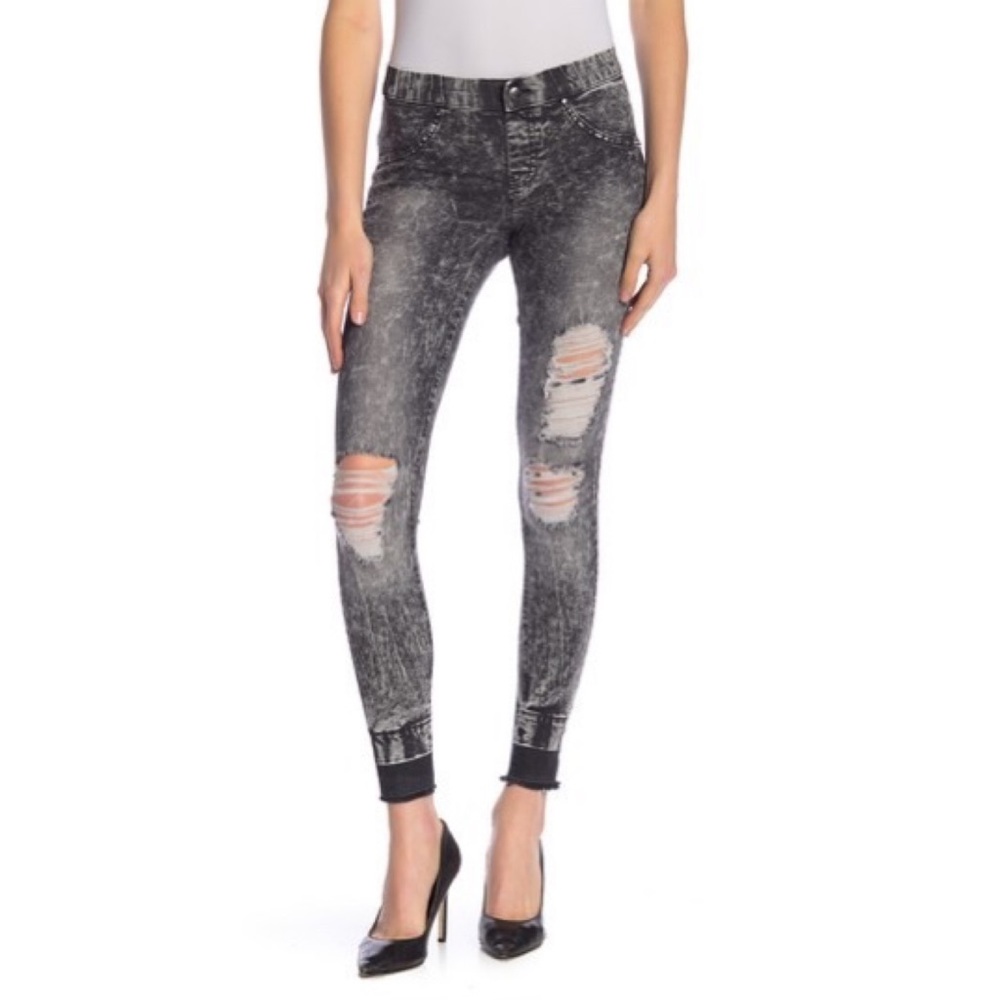 Zeza B Ripped Distressed Denim Leggings XS Black